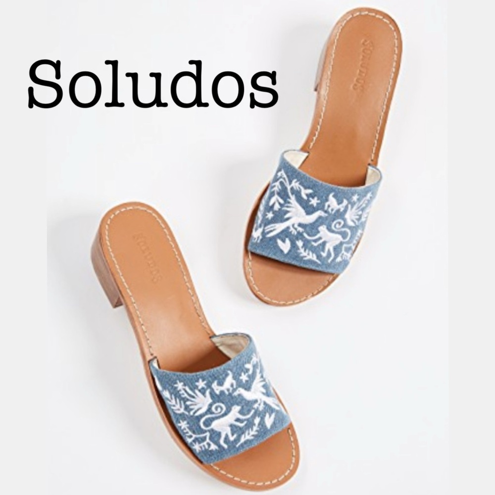 Soludos Otomi City Denim Blue Embroidered Sandals Size 7